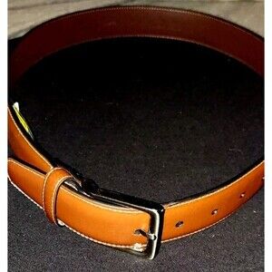 Cremieux Belt 32 Brown Full Grain Cowhide Lined On Genuine Leather Chrome Buckle